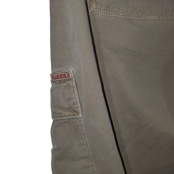 Retro Y2K Guess Jeans Cargo Pants Womens 32 Khaki Flare-Leg Baggy Drawstring - Picture 4 of 10